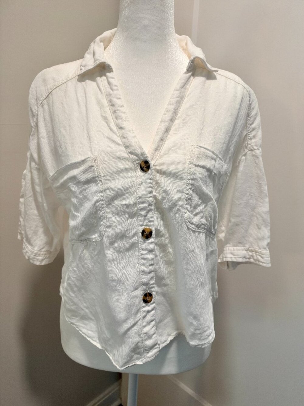 Zara White Linen Button Down Shirt XS